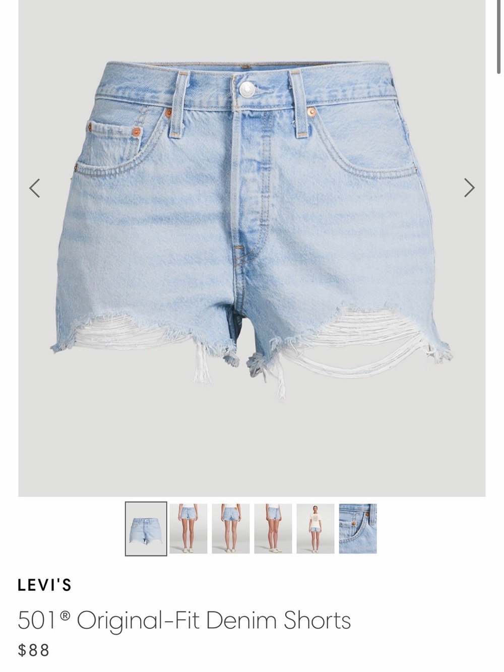 Levi's 501 Light Blue Distressed High-Rise Denim Shorts